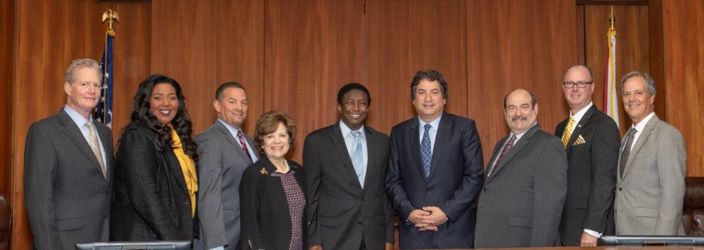 Broward County Board of County Commissioners. (Left to Right) Broward Commissioners Tim Ryan, Dr. Barbara Sharief, Michael Udine, Nan Rich, Vice Mayor Dale V.C. Holness, Mayor Mark Bogen, Broward Commissioners Steve Geller, Lamar P. Fisher, Beam Furr. 