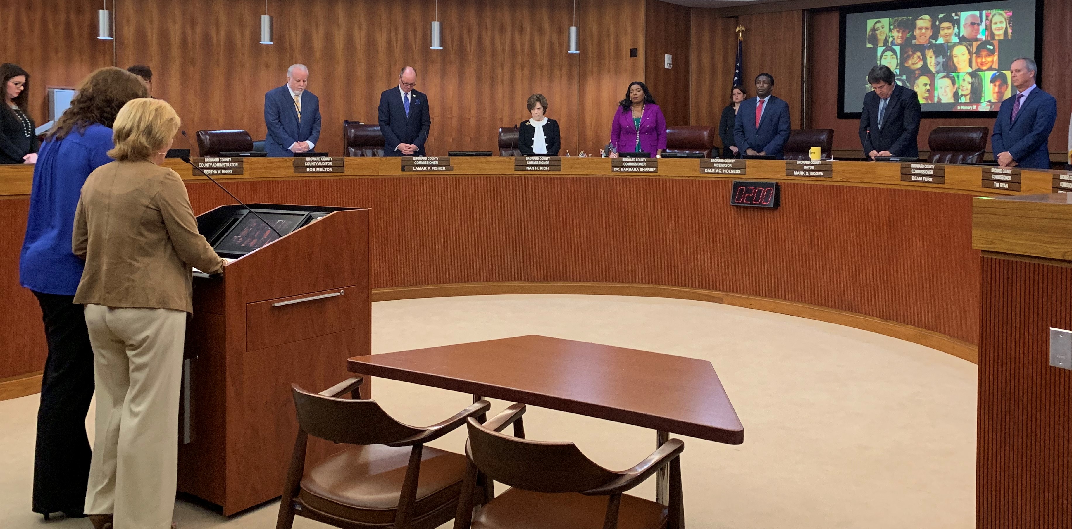 Broward Mayor Mark Bogen is joined by City Mayors from Parkland and Coral Springs and Broward Commissioners for 17 seconds of silence in memory of MSD shooting as one year anniversary nears on February 14.  