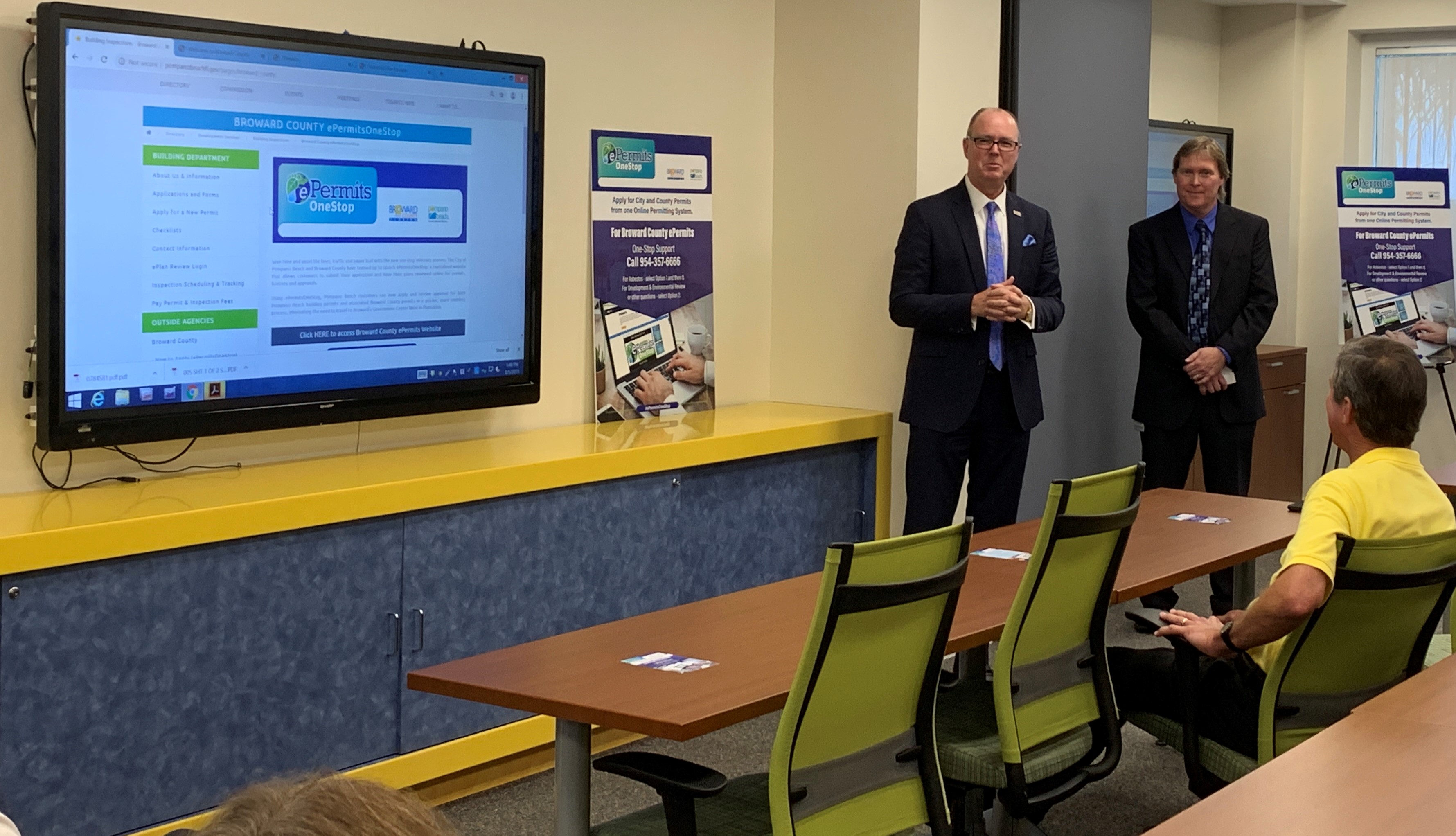 "It's great customer service and creates more efficient government," says Broward Commissioner Lamar Fisher at roll out of new ePermitsOneStop in Pompano Beach. 