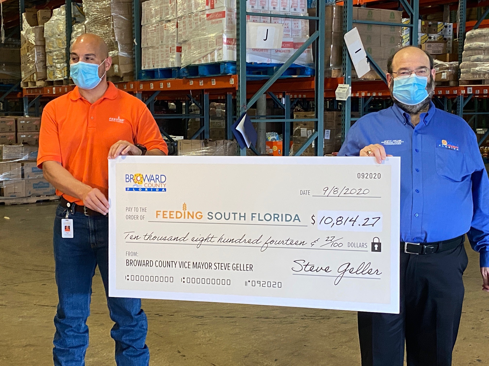 Broward Vice Mayor Steve Geller donates $10,000 check to Feeding South Florida