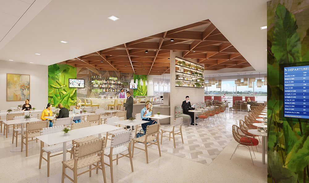 View of the dining area of the new Escape Lounge FLL set to open in late 2021.(Pre-Covid illustration)