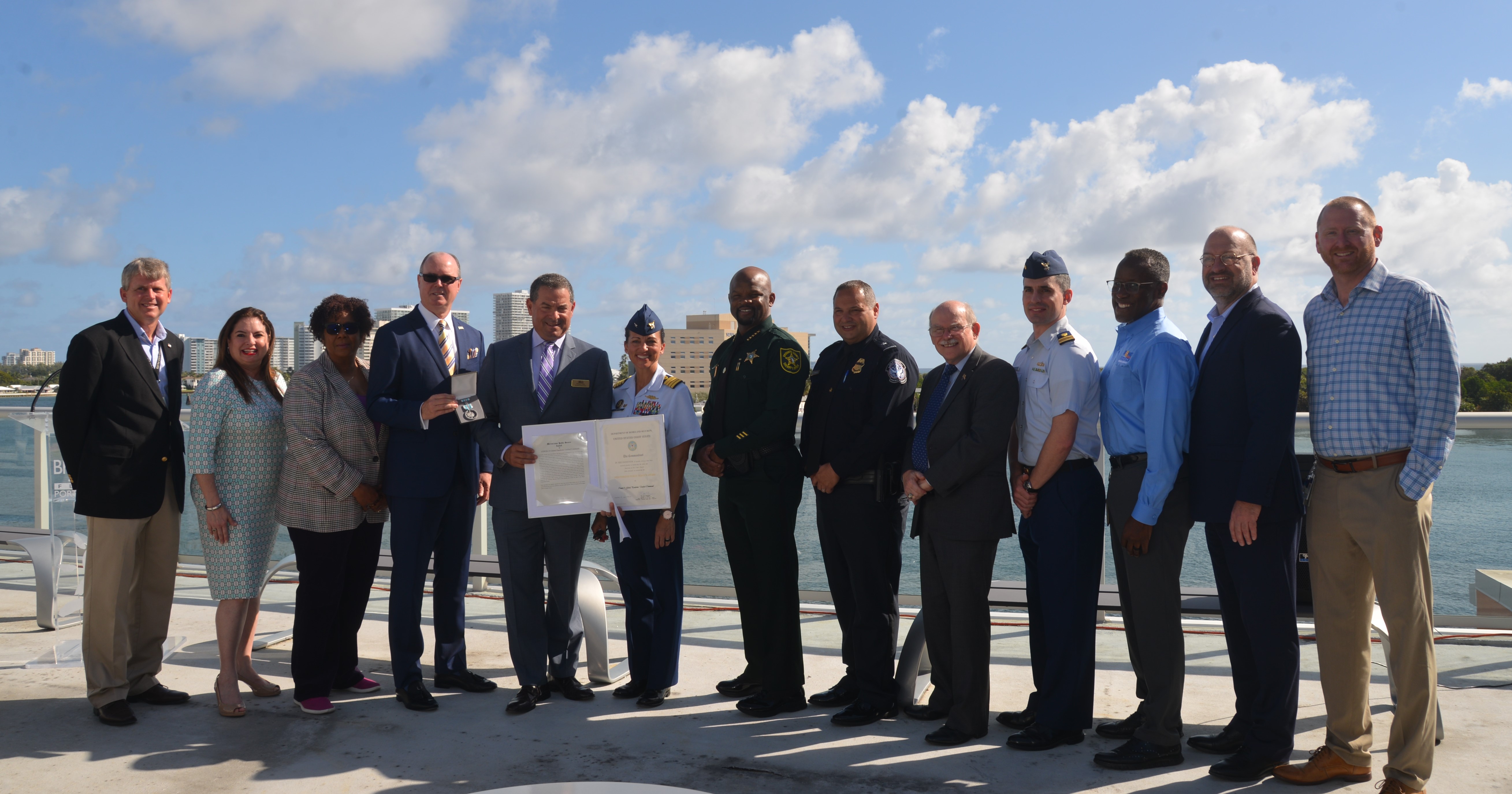 Port Everglades Unified Command receives the U.S. Coast Guard's Meritorious Public Service Award.