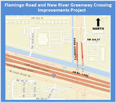 Flamingo Road and New River Greenway Crossing work zone.