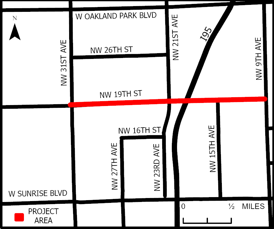 Lane closure along NW 19th Street in Fort Lauderdale