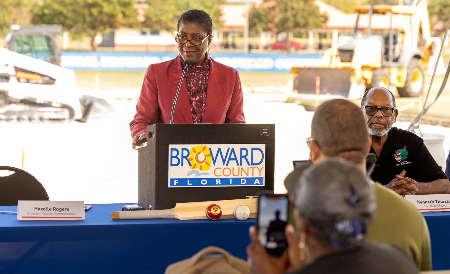 Commissioner Hazelle P. Rogers at groundbreaking ceremony for renovations at Central Regional Park and Broward County Stadium on February 13, 2024.