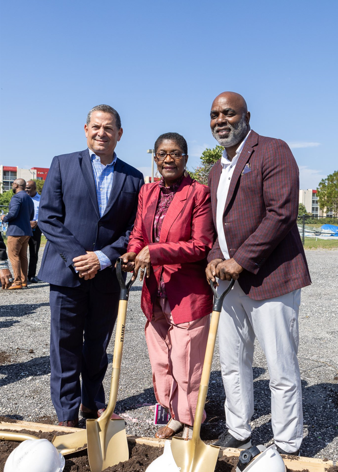 Broward County Commissioners Michael Udine, Hazelle P. Rogers, and Robert McKinzie at groundbreaking ceremony for renovations at Central Regional Park and Broward County Stadium on February 13, 2024.