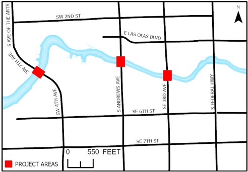 bridge location map in downtown Fort Lauderdale